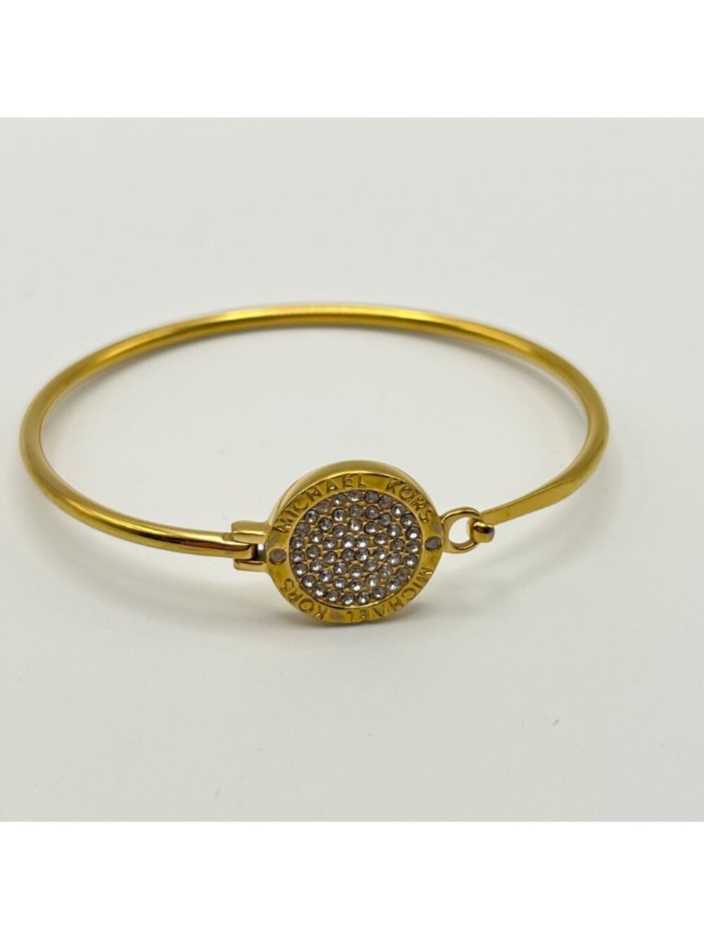 Signed Michael Kors Heritage Bracelet Gold-Tone Pave Crystal Hinged Bangle Sz M - Picture 2 of 7